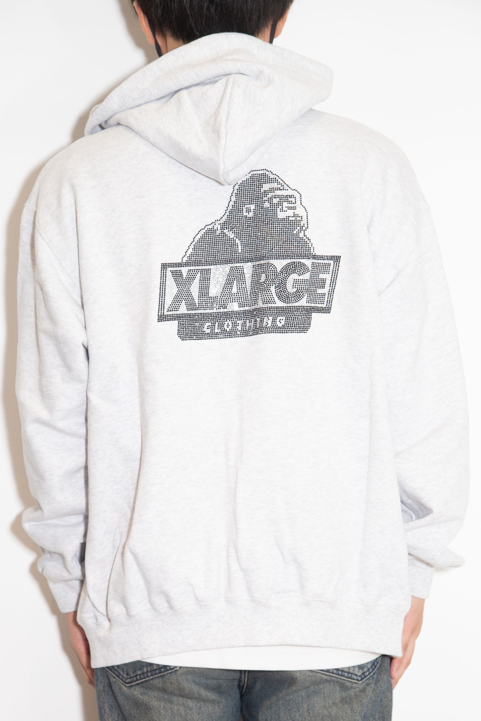 RHINESTONE OG ZIP HOODED SWEATSHIRT / アッシュ