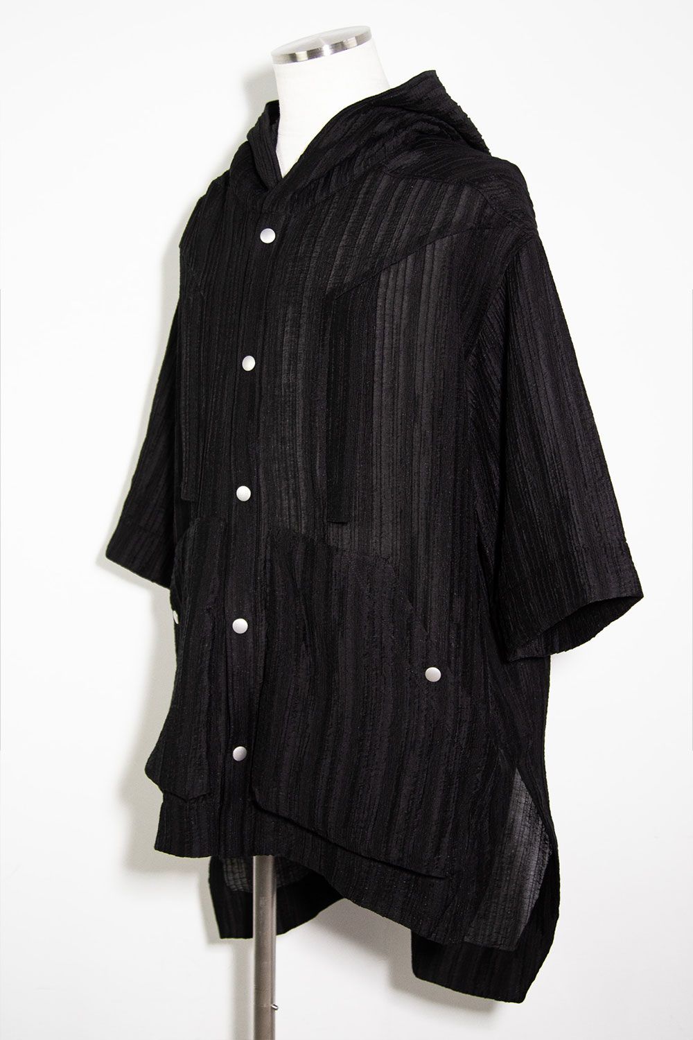 シアー楊柳シャツフーディー / Sheer Yo-Ryu Hoodie Shirts / ブラック / ag-11067