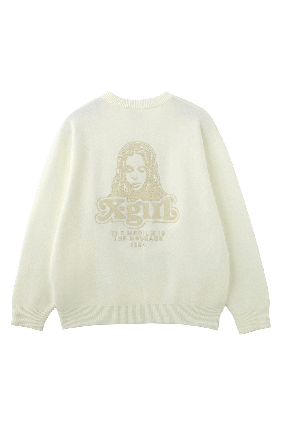 X-girl - FACE EMBROIDERY KNIT TOP / ホワイト | Tempt