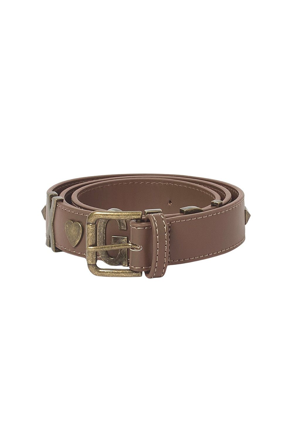 METAL LOGO STUDDED FAUX LEATHER BELT -