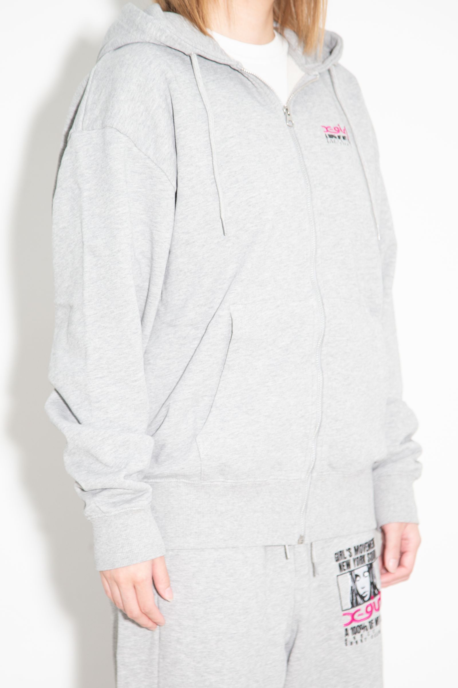 FACE BOX AND MESSAGE ZIP UP SWEAT HOODIE / アッシュ