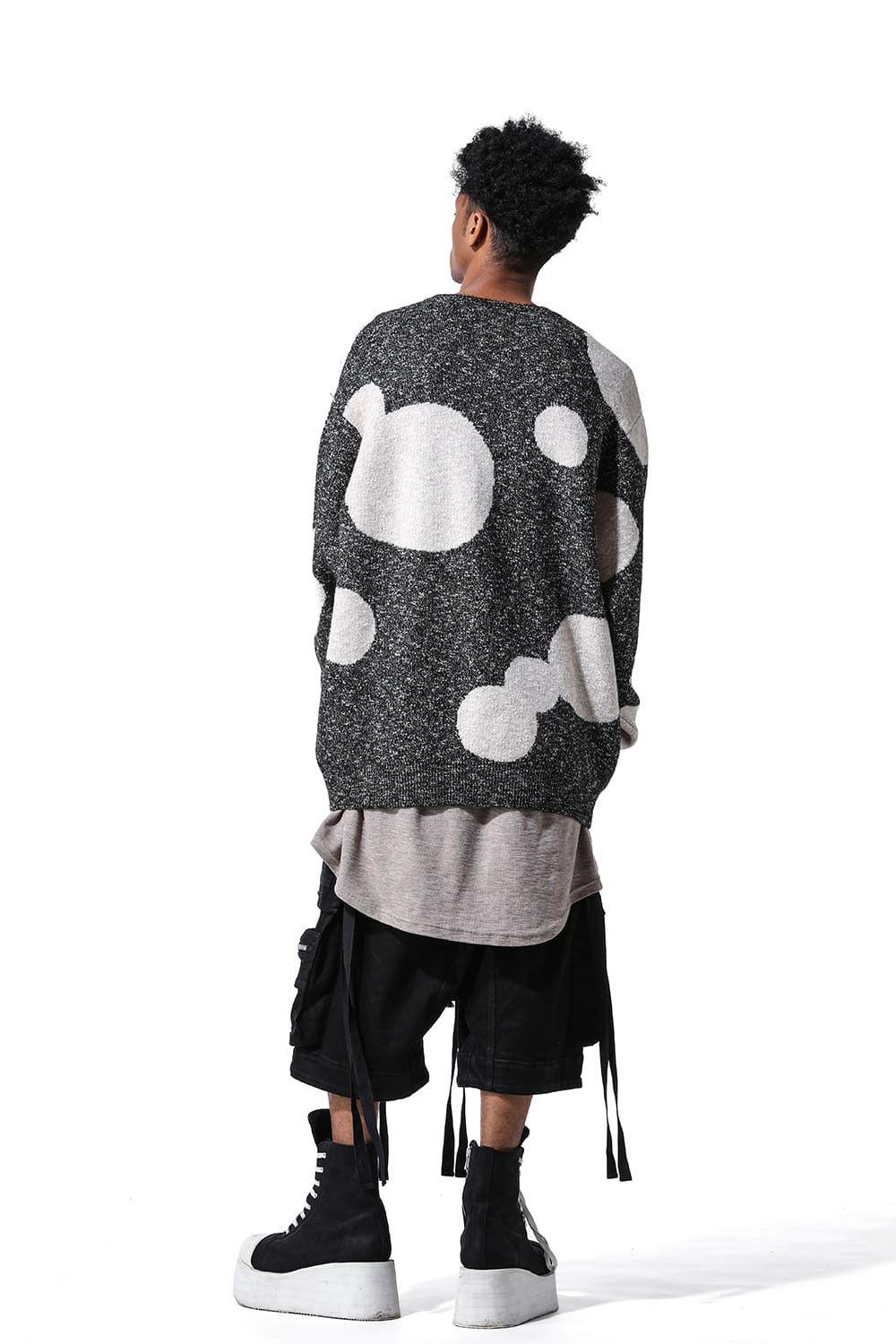 ドット模様リラックスフィットニット / Polka Pattern Knit Top / グレー×ベージュ / ag-8011