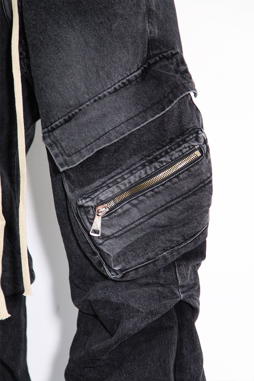 デニムカーゴタックバギーパンツ / Denim Cargo Tuck Baggy Pants / ブラック / ag-11018-3