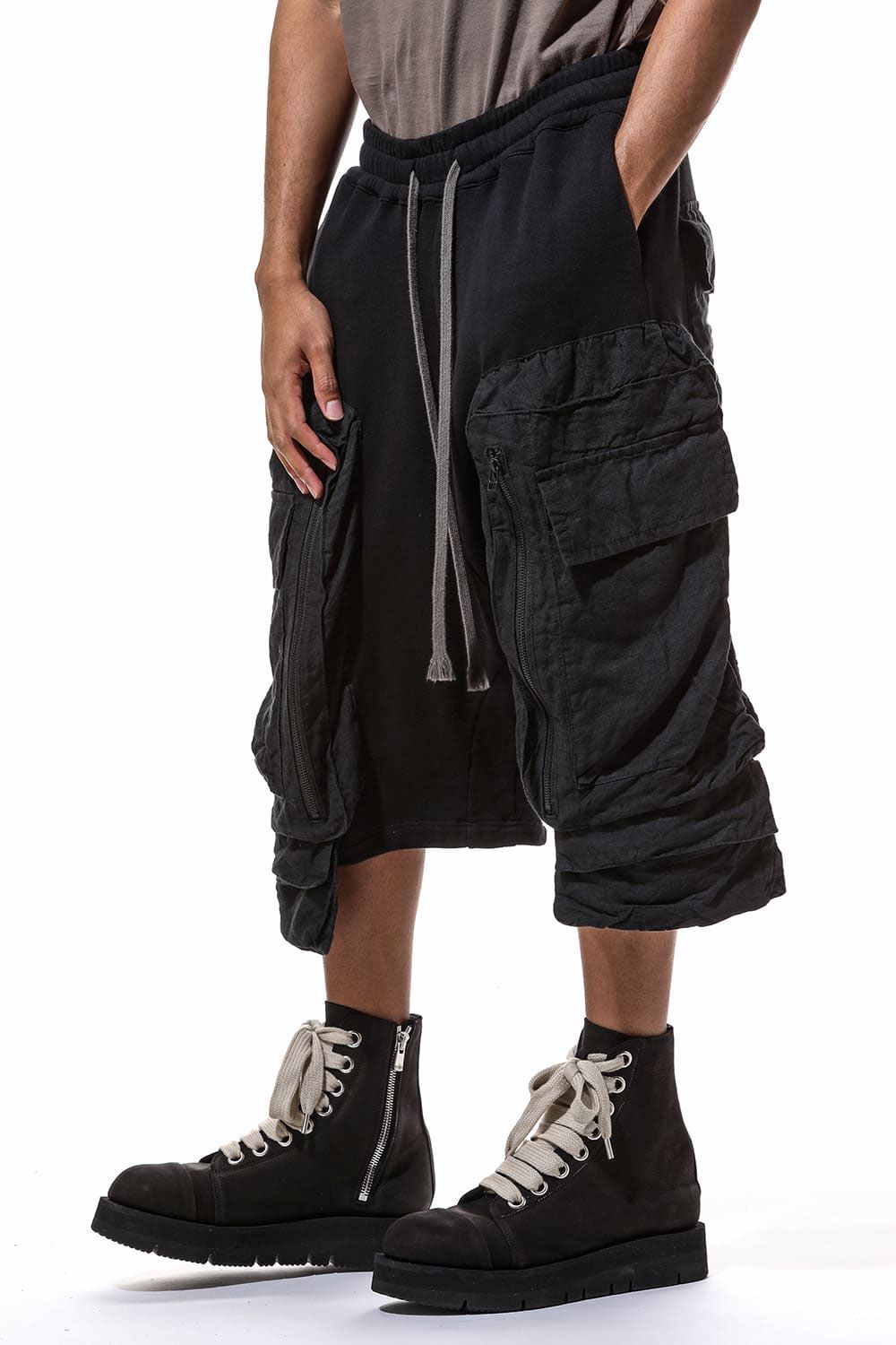 コットンリネンコンビスウェットショーツ / Linen Combi Sweat Shorts / ブラック / ag-9054