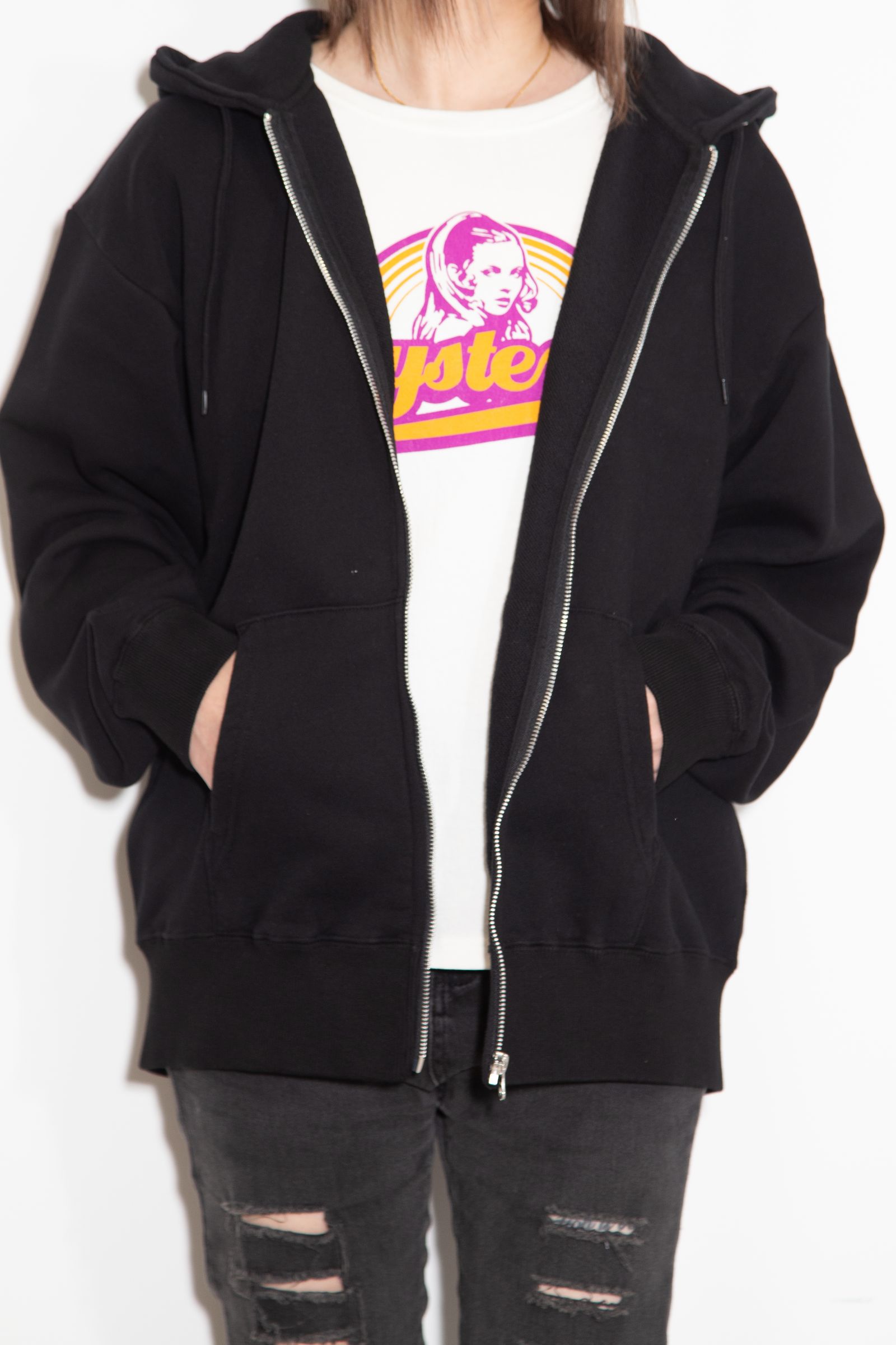 ARCH LOGO AND FACE PATCH ZIP UP SWEAT HOODIE / ブラック