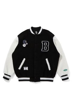 【BILLIONAIRE BOYS CLUB】BILLIONAIRE BOYS CLUB x MANASTASH_BOA VARSITY JACKET WITH BADGES_ARCH LOGO / ブラック