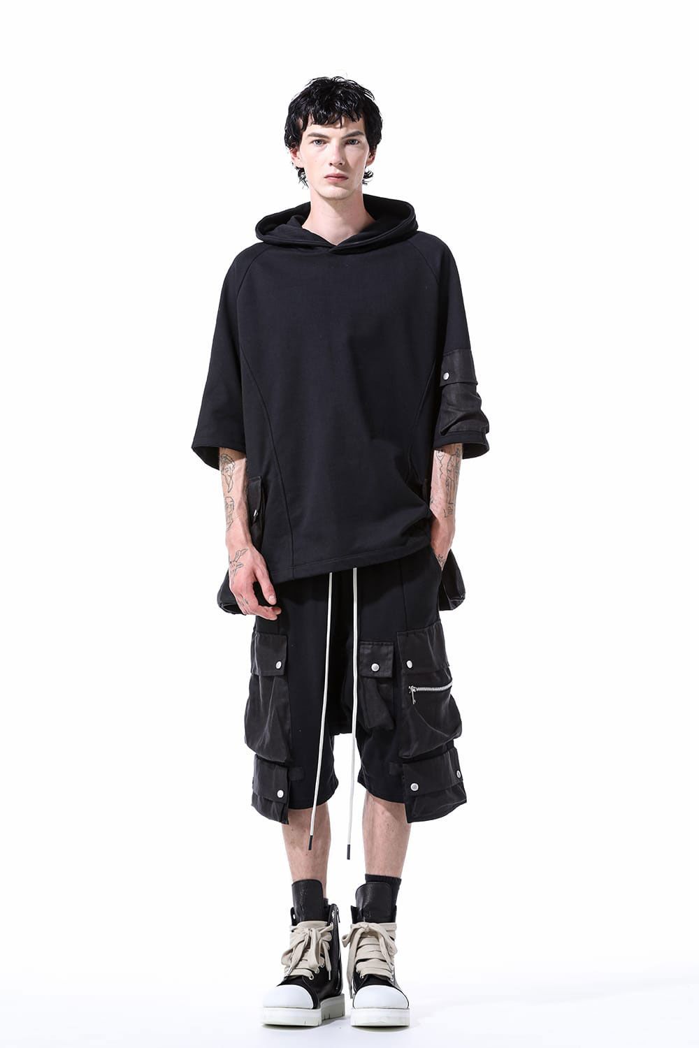 リネンコンビスウェットショーツ / Linen Combi Sweat Shorts / ブラック / ag-11035