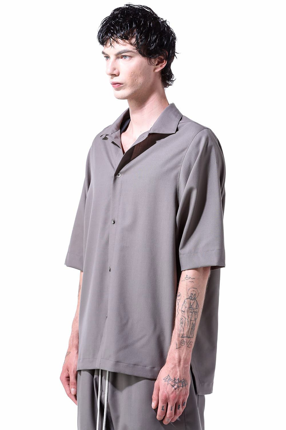 サマーウールハーフスリーブシャツ / Summer Wool Half Sleeve Shirts / ブラック / ag-11040