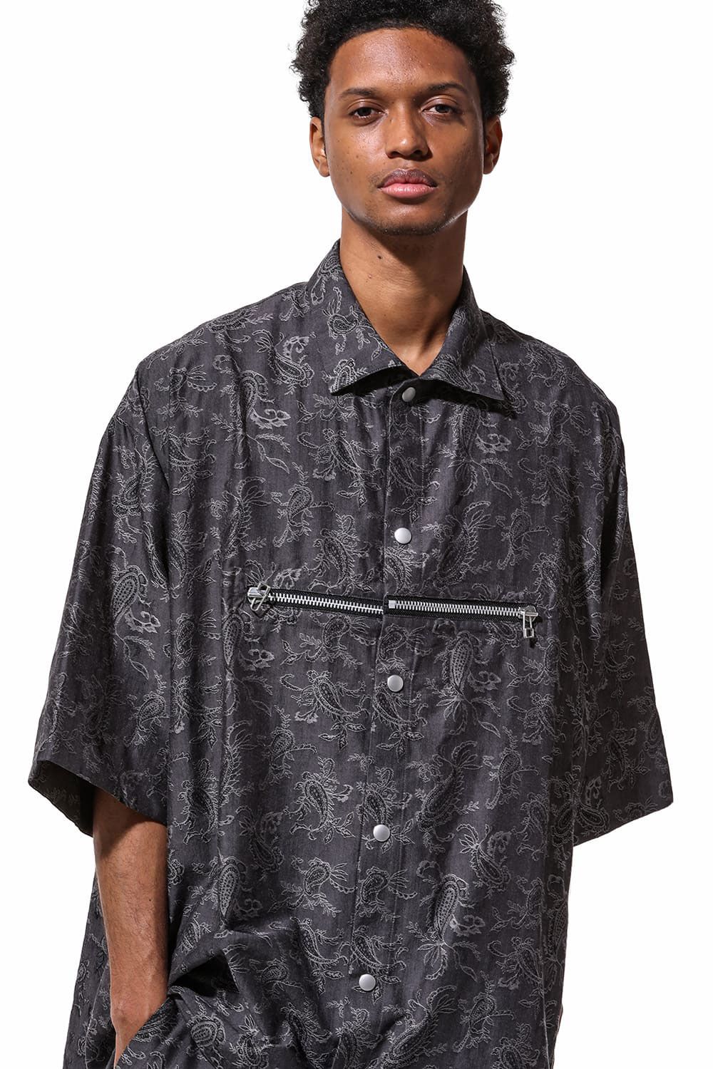 ペイズリー柄ハーフスリーブシャツ / Paisley Front Zip Harf Sleeve Shirts / ブラック / ag-9060-1
