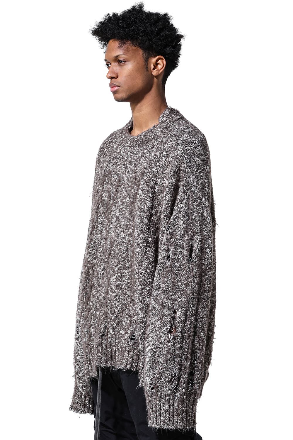 リラックスフィットダメージニット / Damage Knit Top / ブラックミックス / ag-8013