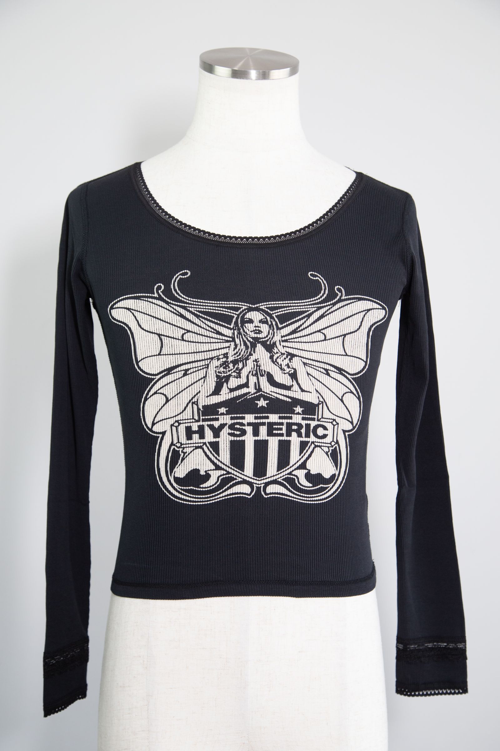 HYSTERIC GLAMOUR チビTシャツ ブラック HYSTERIC GLAMOUR - [ラスト1点] SMOKING GIRL チビTシャツ