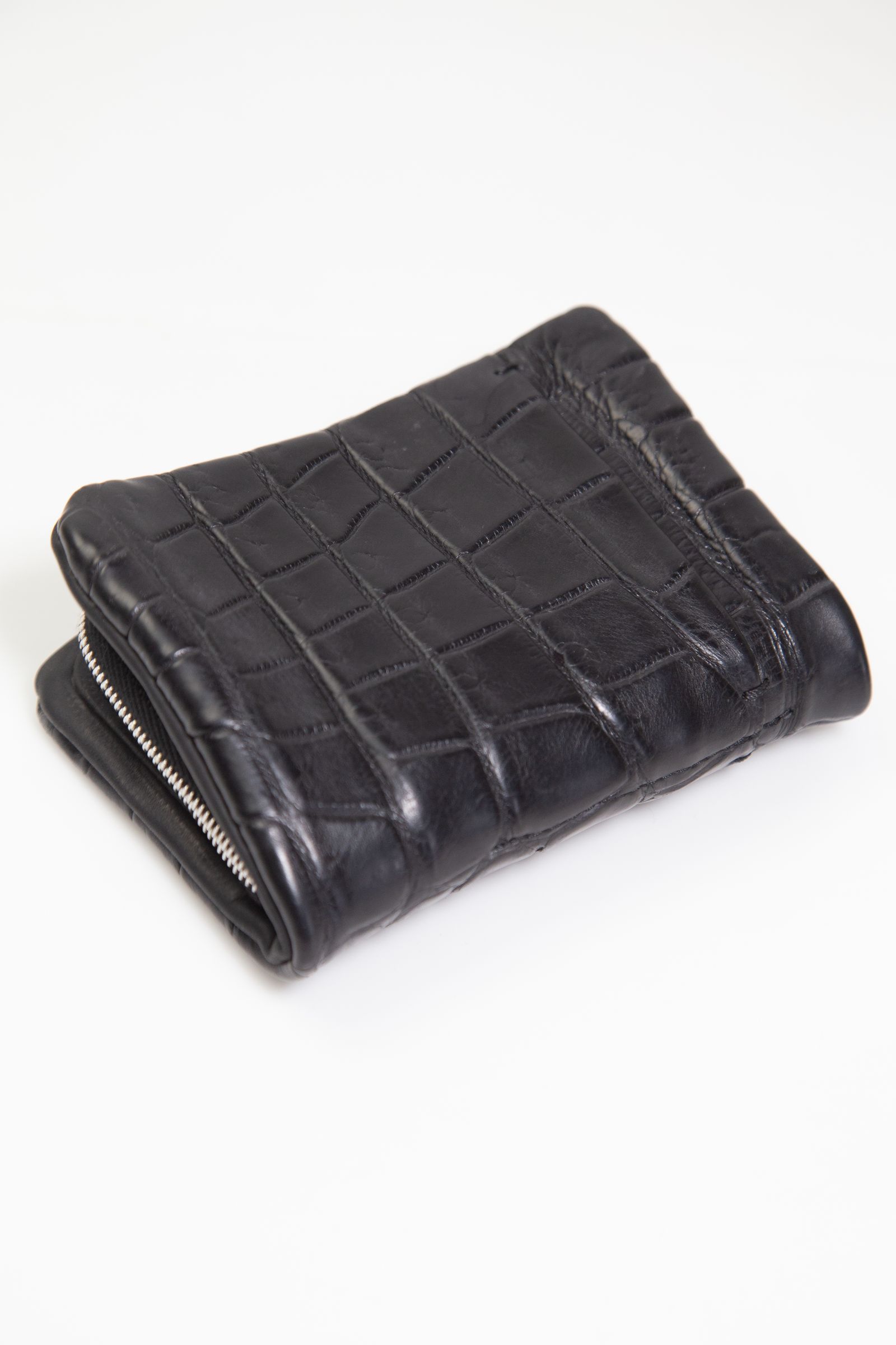 クロコ 札入れ 二つ折り袋縫いウォレット / ブラック