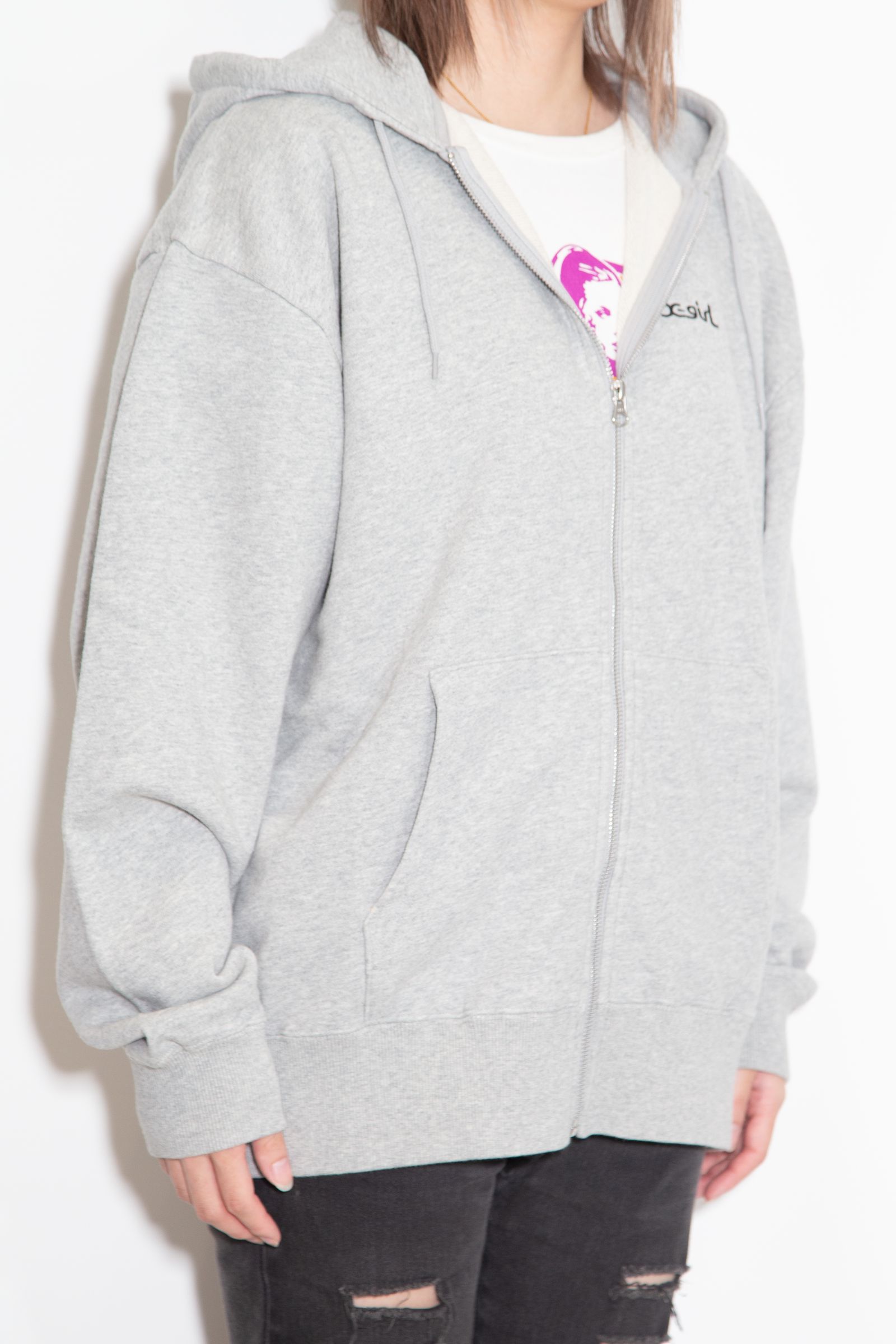 ARCH LOGO AND FACE PATCH ZIP UP SWEAT HOODIE / アッシュ