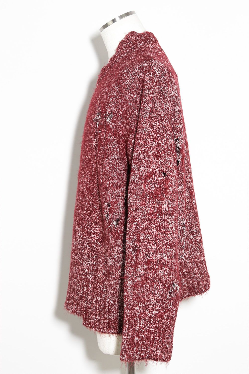[ラスト1点 サイズ3] リラックスフィットダメージニット / Damage Knit Top / レッドミックス / ag-8013