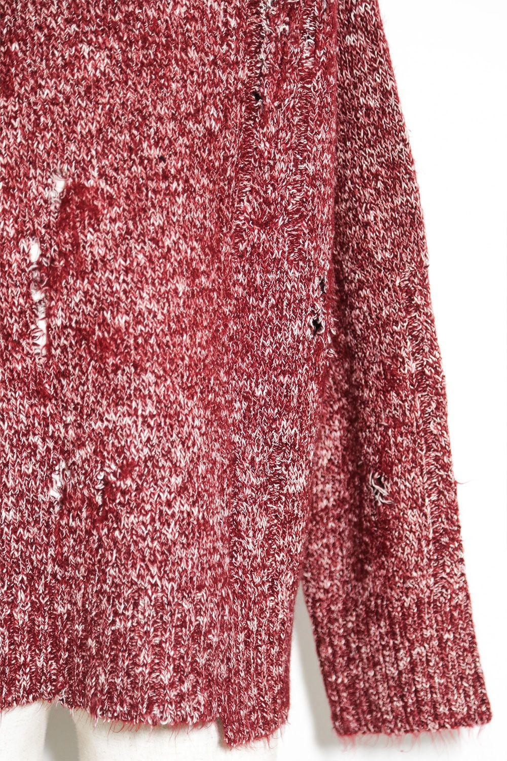 [ラスト1点 サイズ3] リラックスフィットダメージニット / Damage Knit Top / レッドミックス / ag-8013