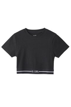 LOGO AND STRIPE CROPPED S/S TOP / ブラック