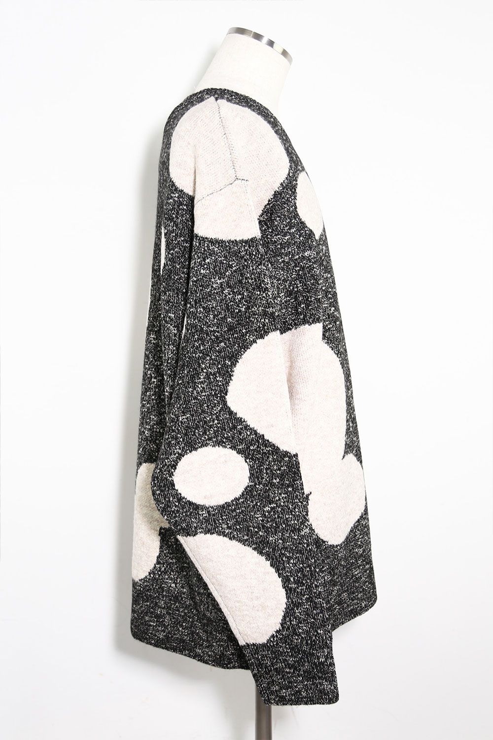 ドット模様リラックスフィットニット / Polka Pattern Knit Top / グレー×ベージュ / ag-8011