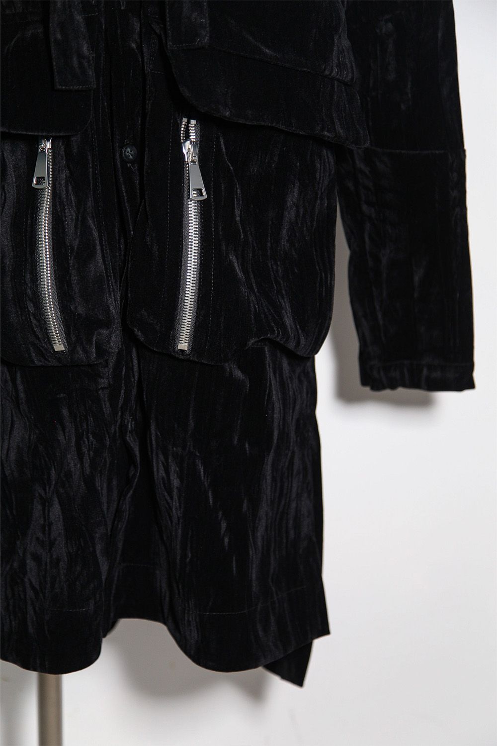 [ラスト1点 サイズ3] ベロアフーディーロングジャケット / HOODED LONG JKT / ブラック / ag-12037