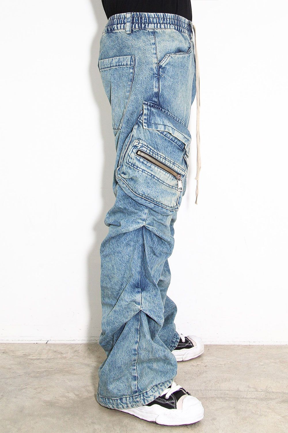デニムカーゴタックバギーパンツ / Denim Cargo Tuck Baggy Pants / ブルー / ag-11018-3