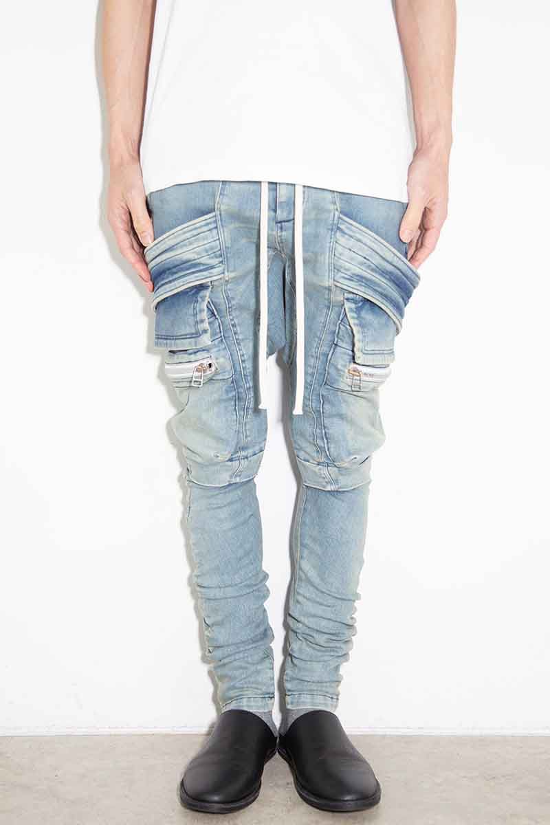 サルエルカーゴスキニーデニム / Indigo Denim Cargo Sarouel Skinny / インディゴブルー / ag-6036-2