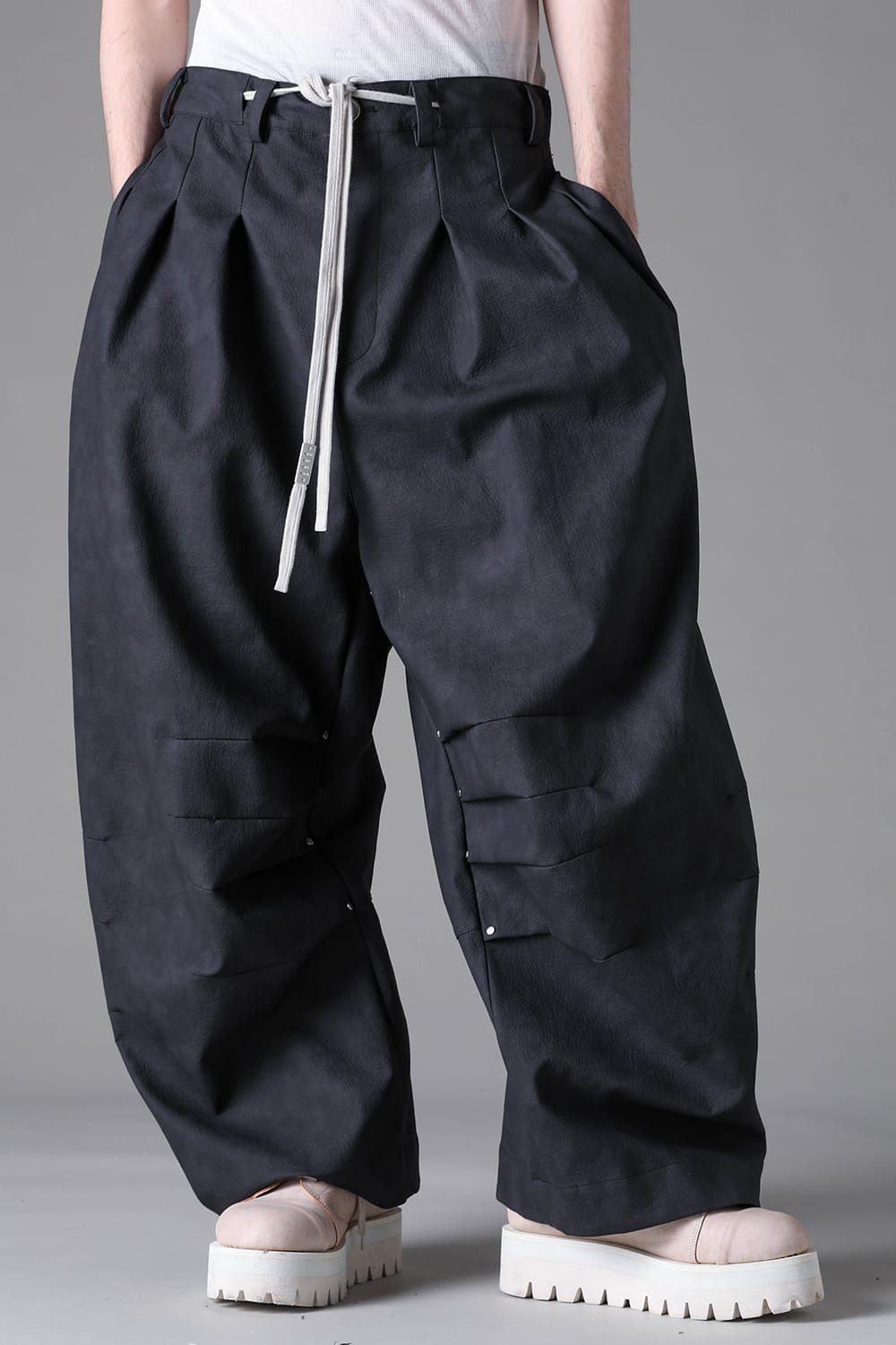 Vegan Leather Tuck Wide Pants
