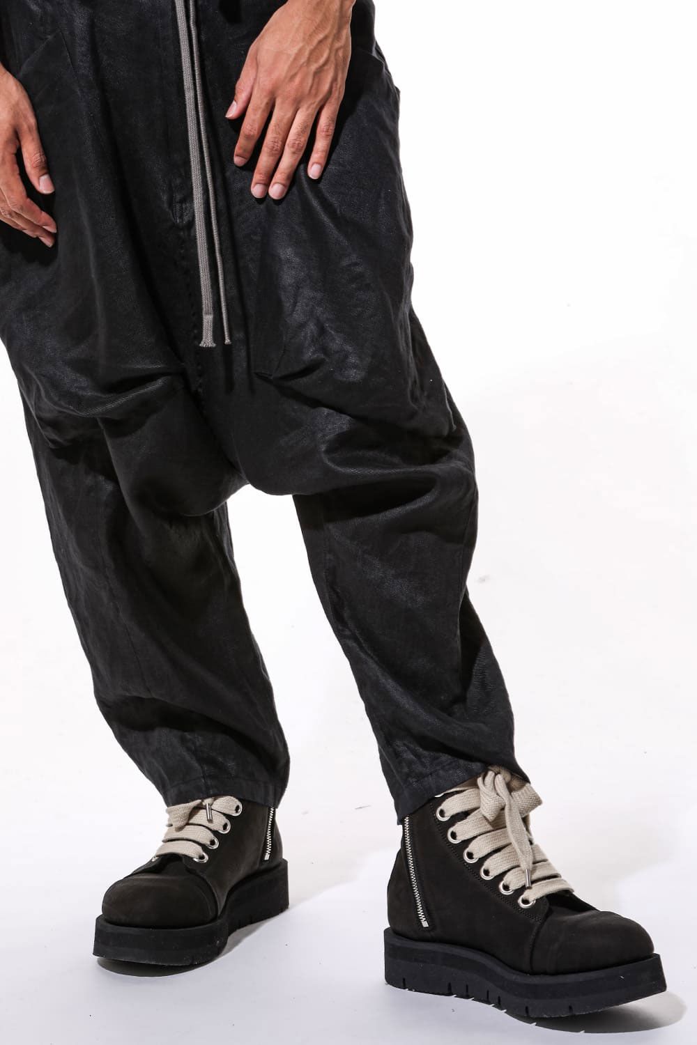 ヘリンボーンサルエルワイドパンツ / Heringbone Sarouel Wide Pants / ブラック / ag-9033