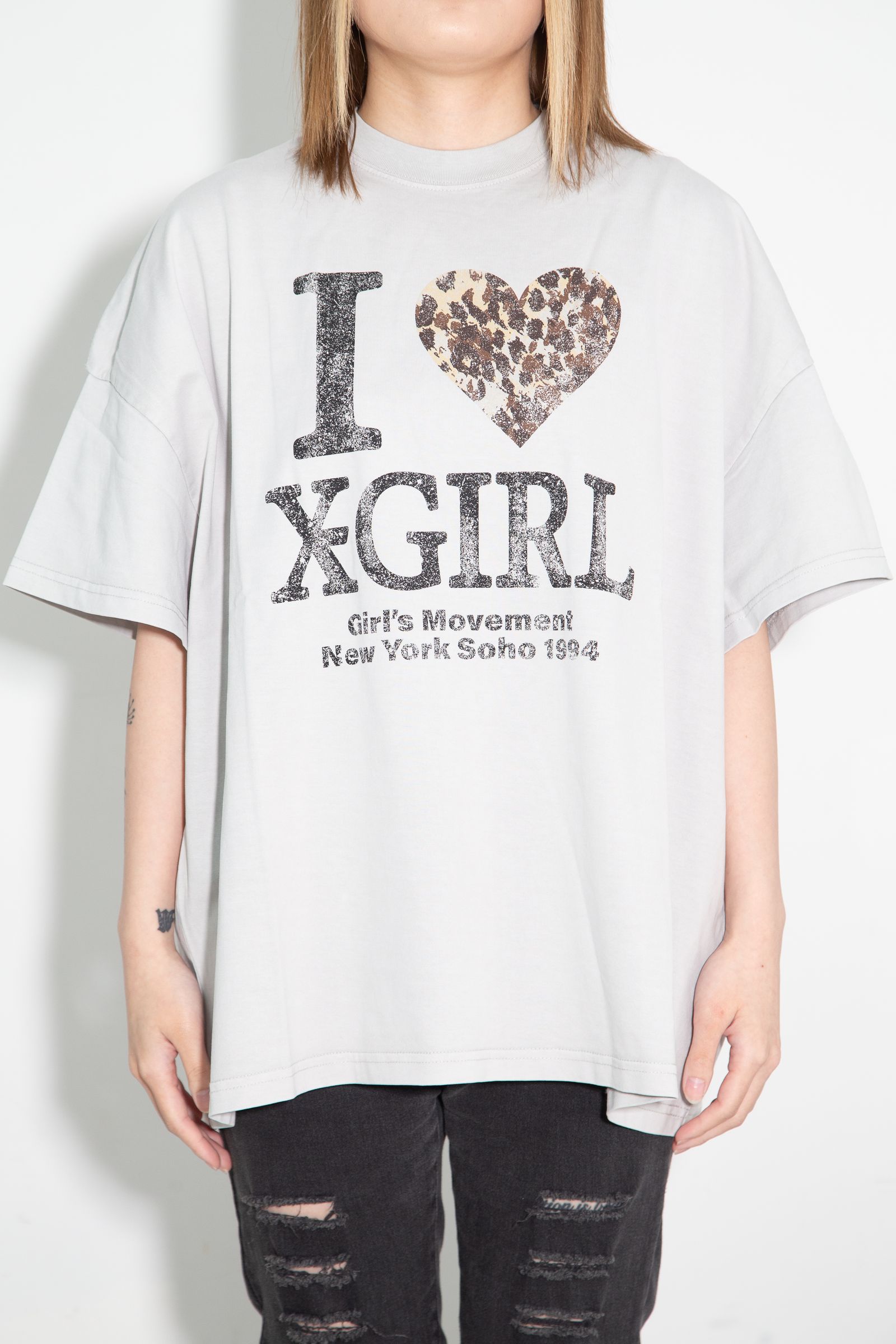 FADED I LOVE X-GIRL S/S BIG TEE DRESS / ライトグレー