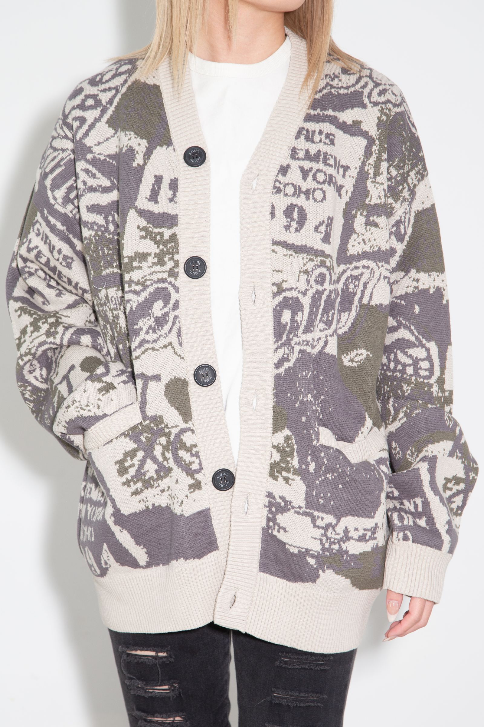 COLLAGE GRAPHIC JACQUARD KNIT CARDIGAN / オリーブ