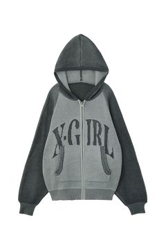 ［ラスト1点］LOGO JACQUARD ZIP UP KNIT HOODIE / グレー