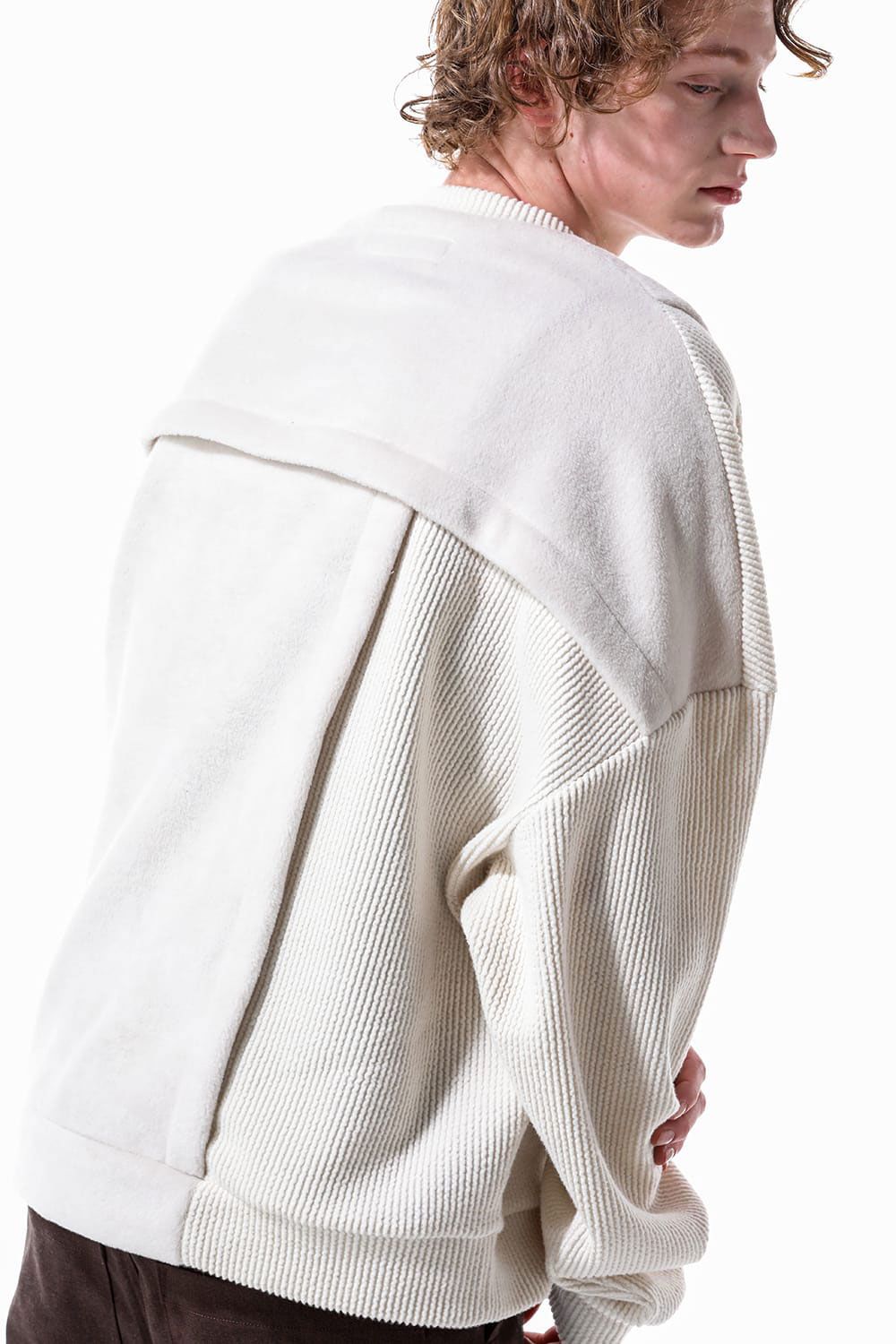 ニットコーデュロイ×フリーストップ / Knit Corduroy Combi Fleece Top / アイボリー / ag-10086