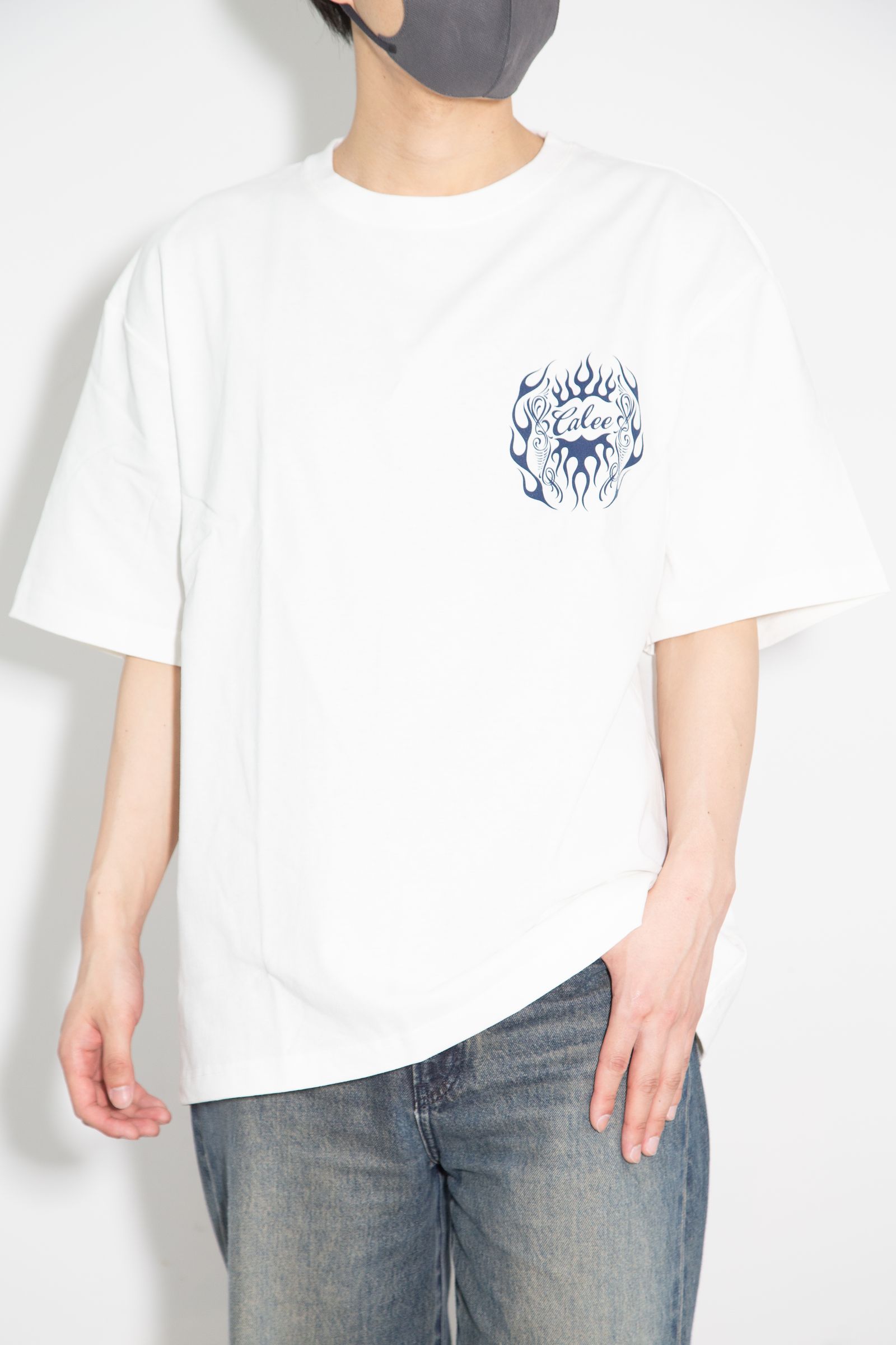 [ラスト1点 サイズL] VINTAGE TYPE FLAME LOGO PINSTRIPING S/ S TEE ＜NATURALLY PAINT DESIGN＞ / ホワイト