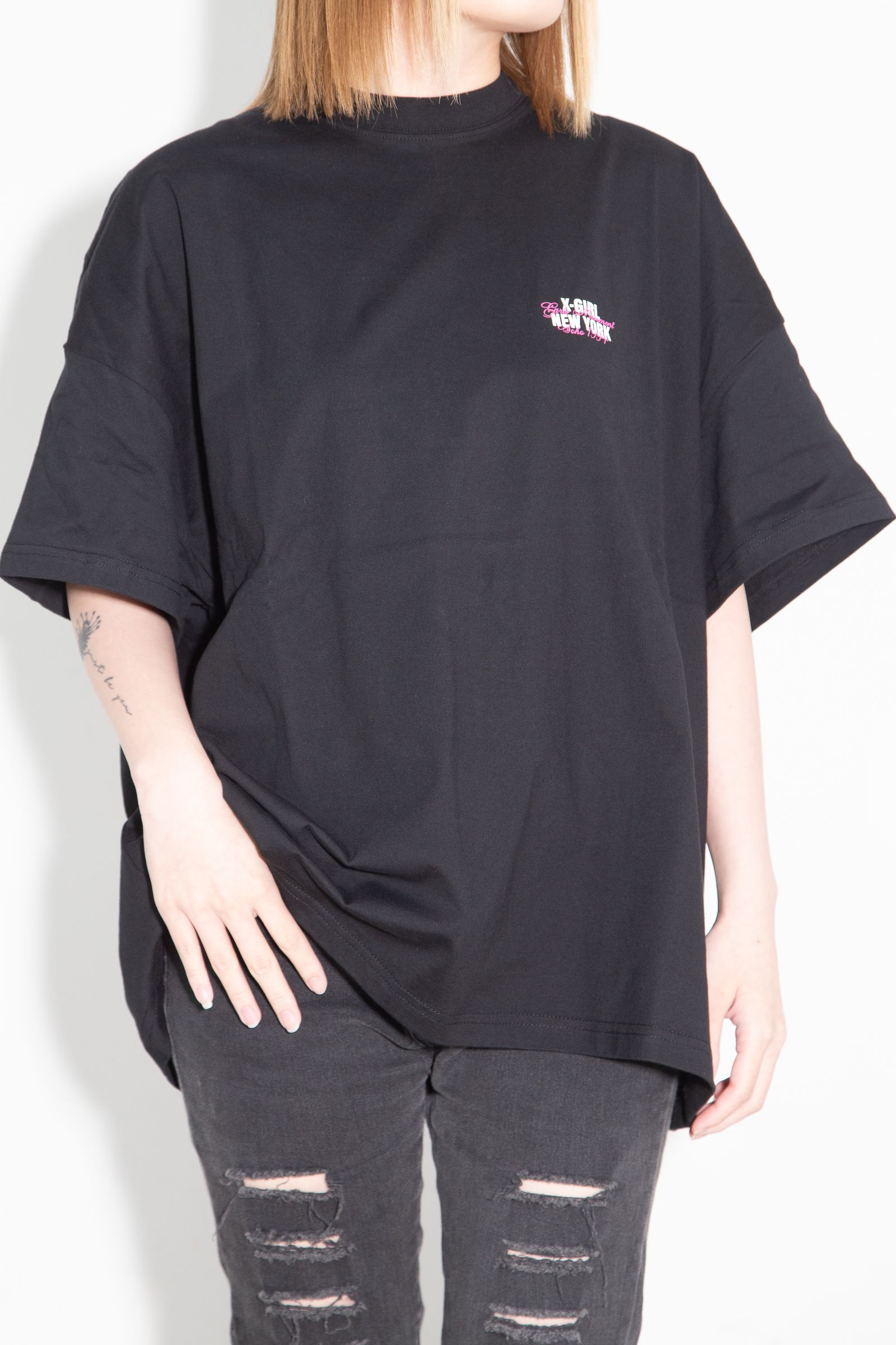 FACE AND SCRIPT MIX LOGO S/S BIG TEE DRESS / ブラック