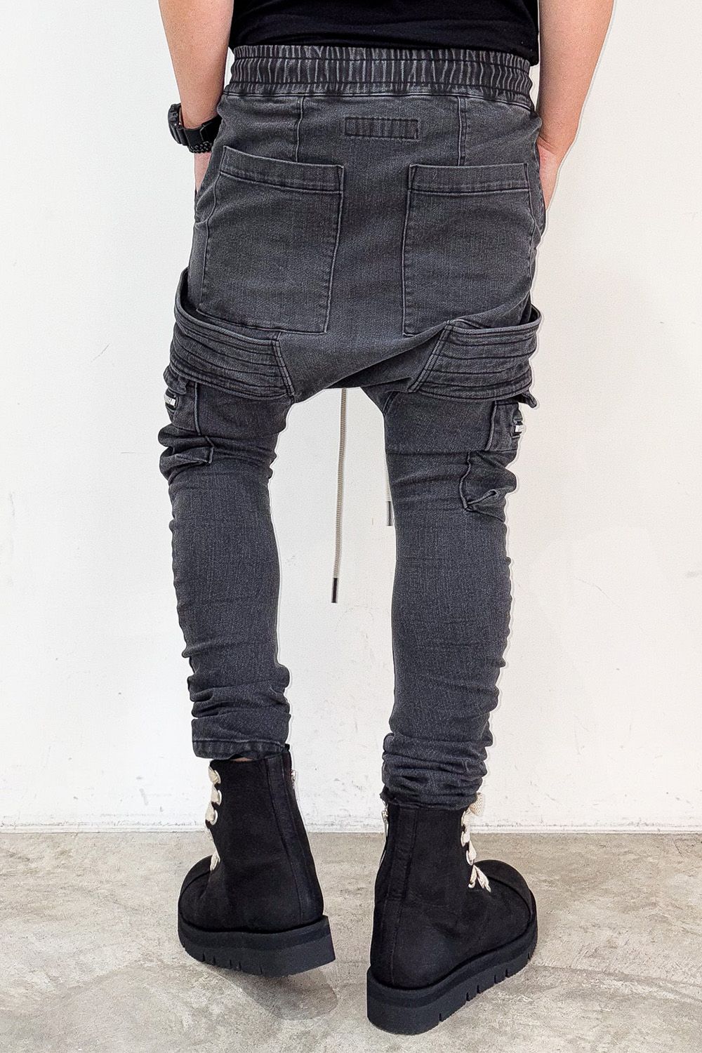 サルエルカーゴスキニーデニム / Indigo Denim Cargo Sarouel Skinny / ダメージブラック / ag-6036-2