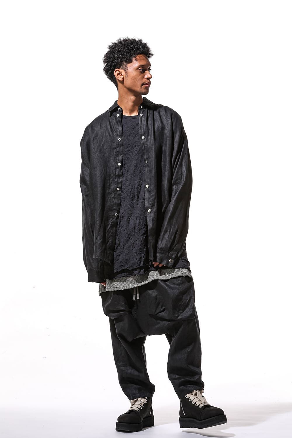 ヘリンボーンサルエルワイドパンツ / Heringbone Sarouel Wide Pants / ブラック / ag-9033