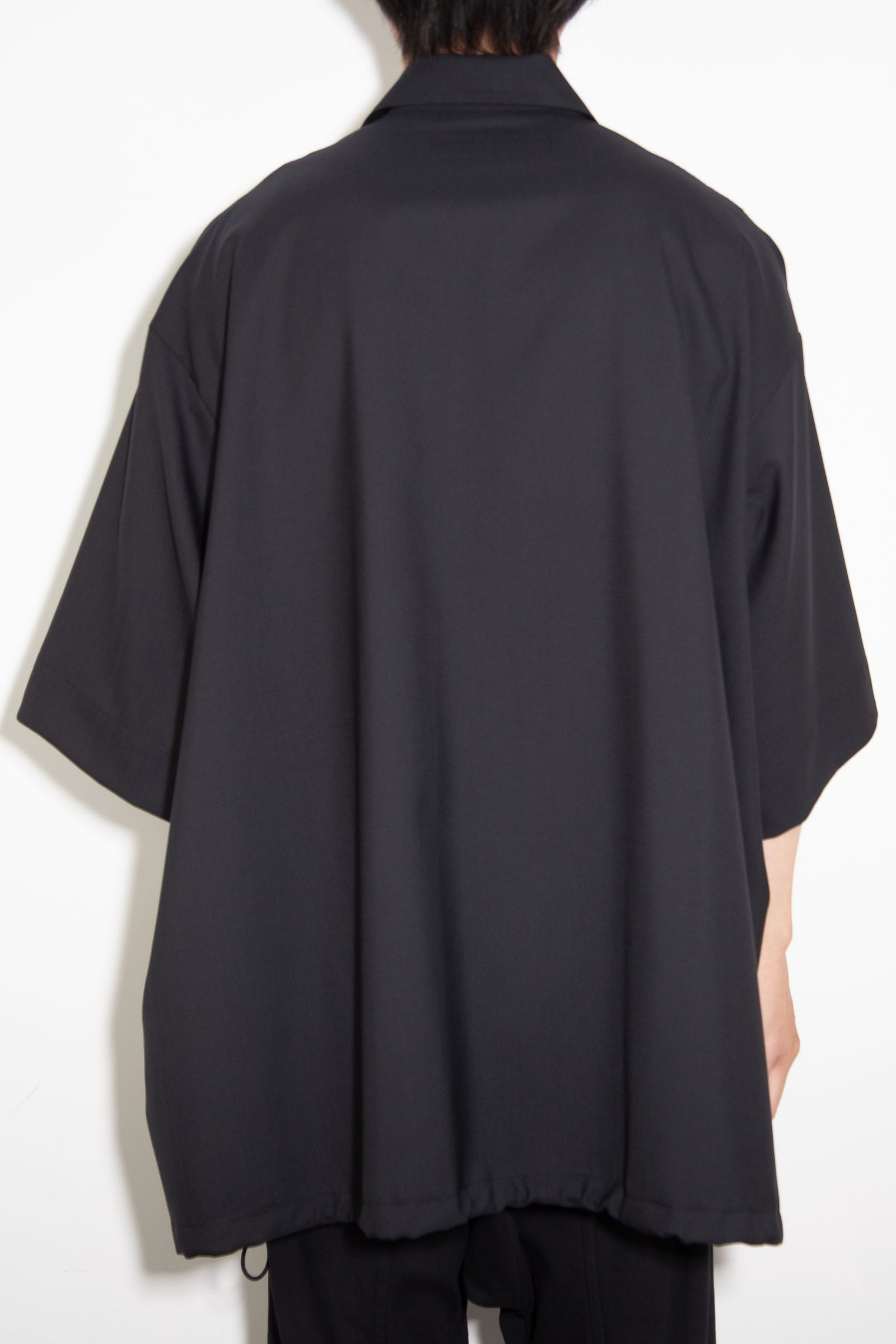 サマーウールハーフスリーブシャツ / Summer Wool Front Zip Harf Sleeve Shirts / ブラック / ag-9060-2