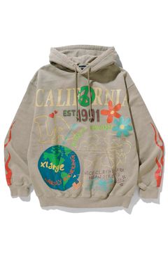 PIGMENT DYED PEACE HOODED SWEATSHIRT / ベージュ