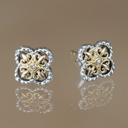 Cross Flower Stud Earrings （Diamond）/ GA016