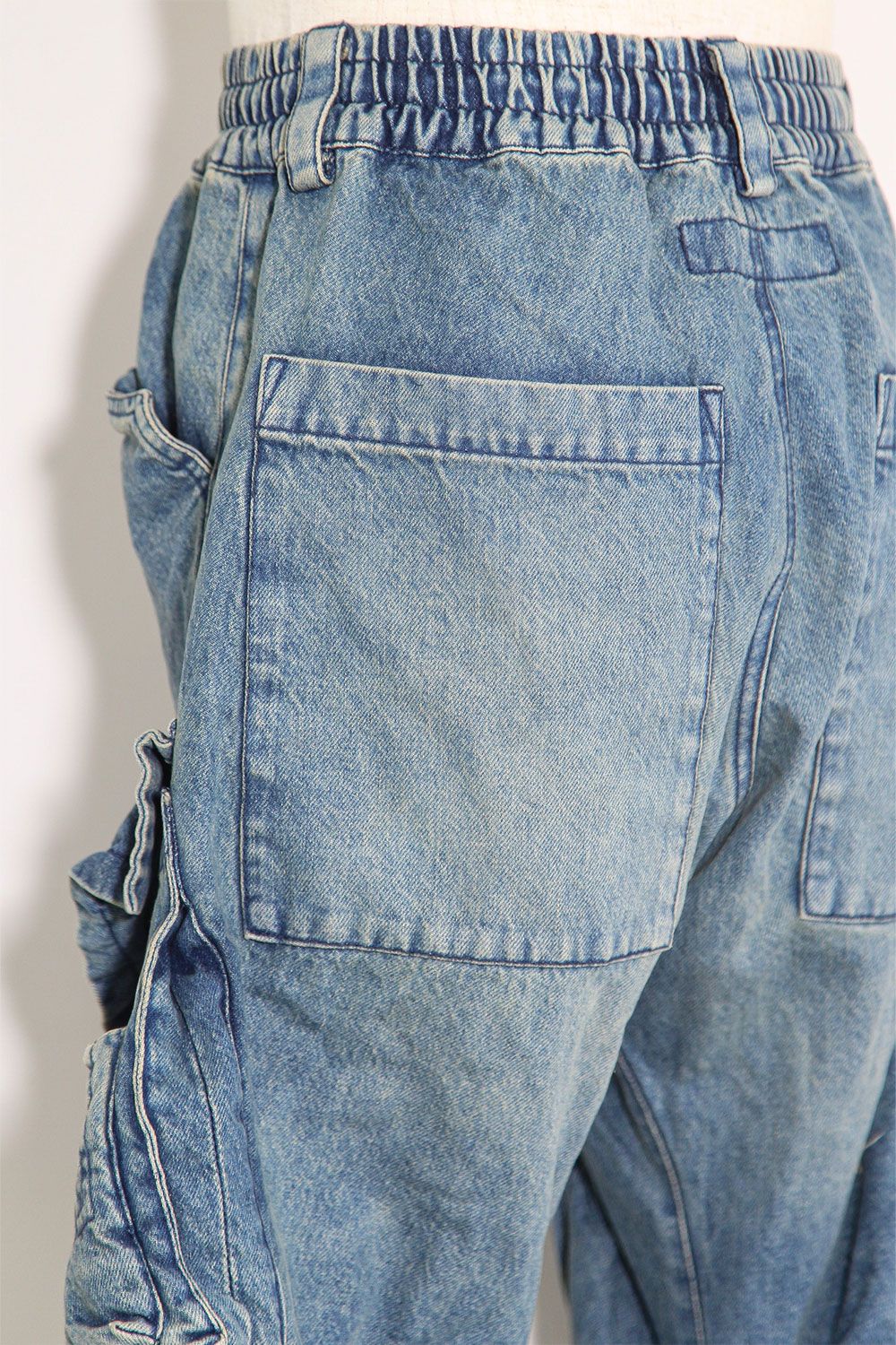 デニムカーゴタックバギーパンツ / Denim Cargo Tuck Baggy Pants / ブルー / ag-11018-3