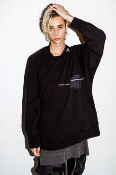 Damage Sweat Over Sized Pullover / ブラック