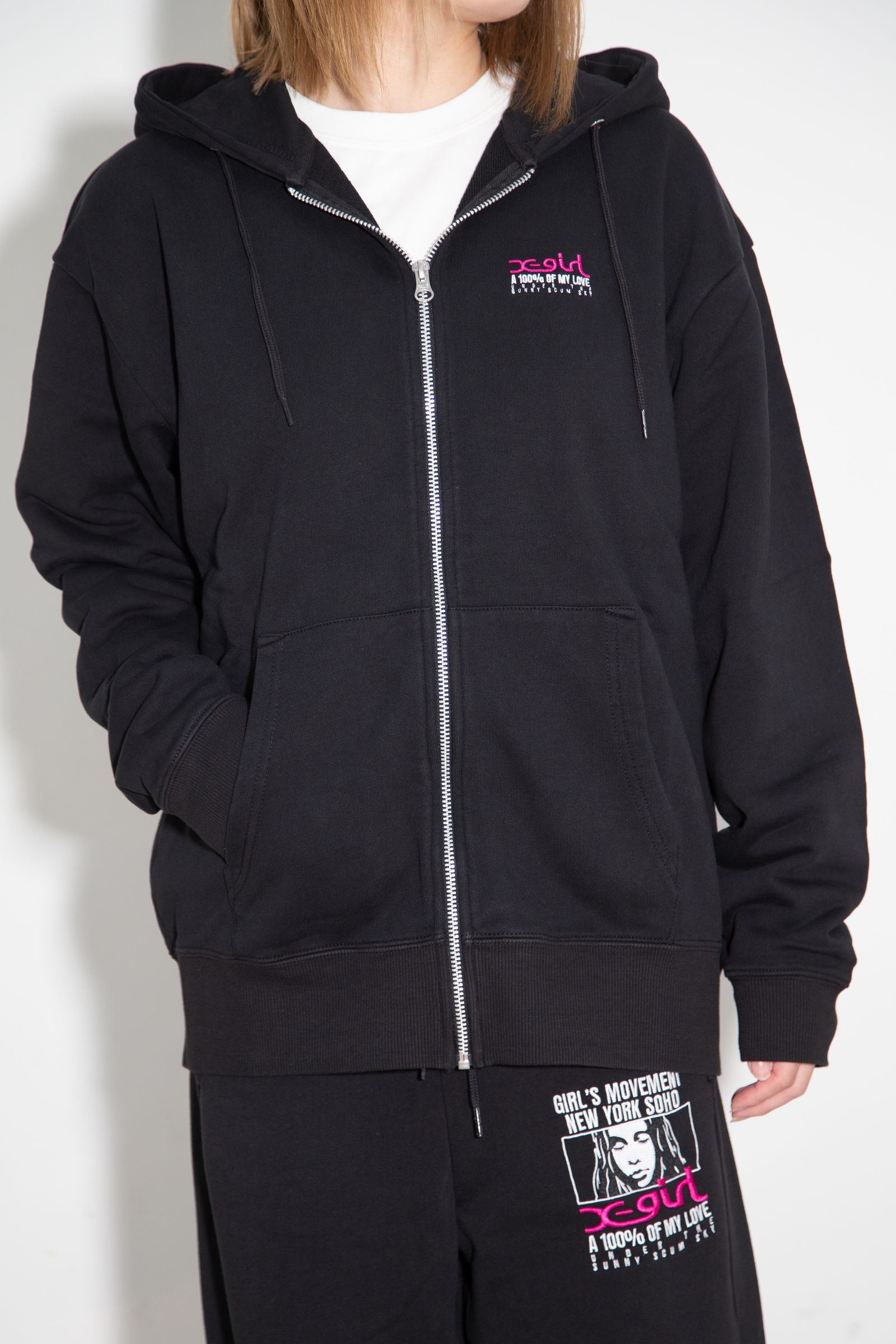 FACE BOX AND MESSAGE ZIP UP SWEAT HOODIE / ブラック