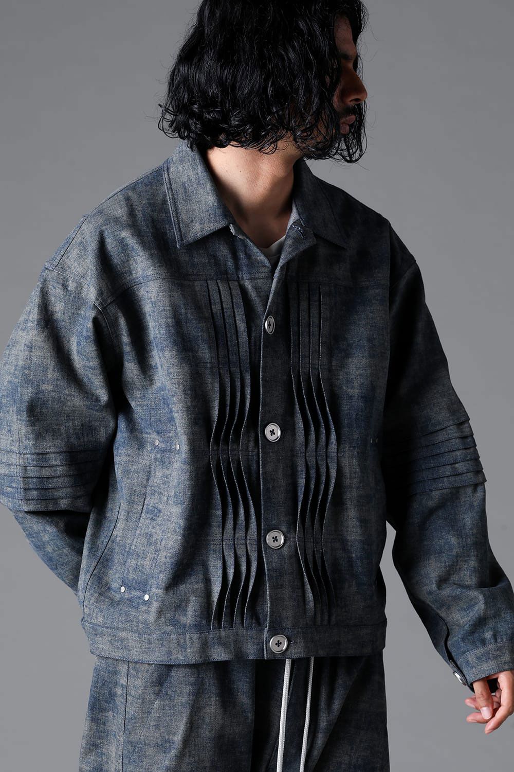 BLENDED SHADES DENIM PIN TUCK BLOUSON / スチールブルー