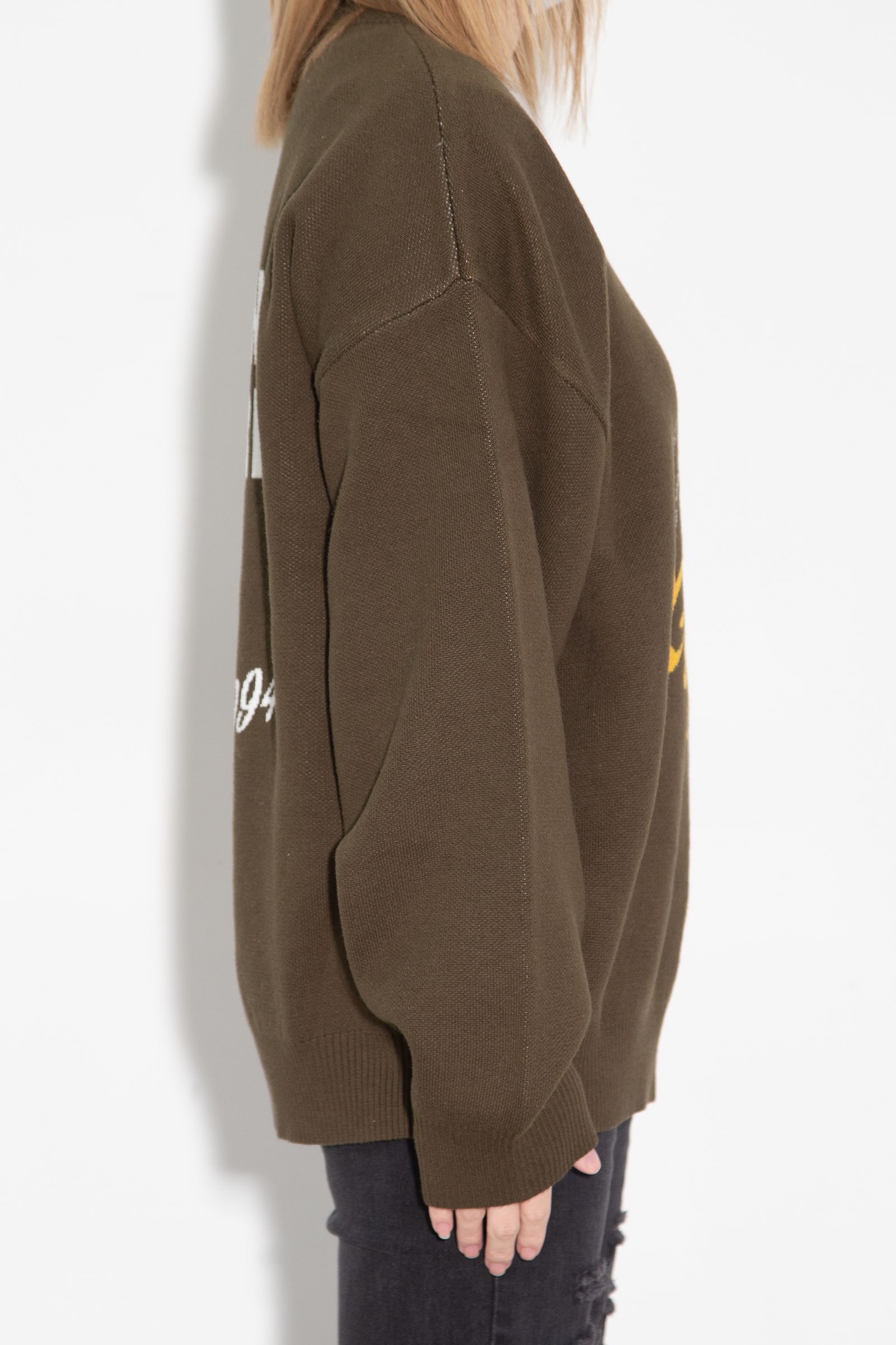 ［ラスト1点］CURSIVE LOGO AND FACE JACQUARD KNIT TOP / オリーブ