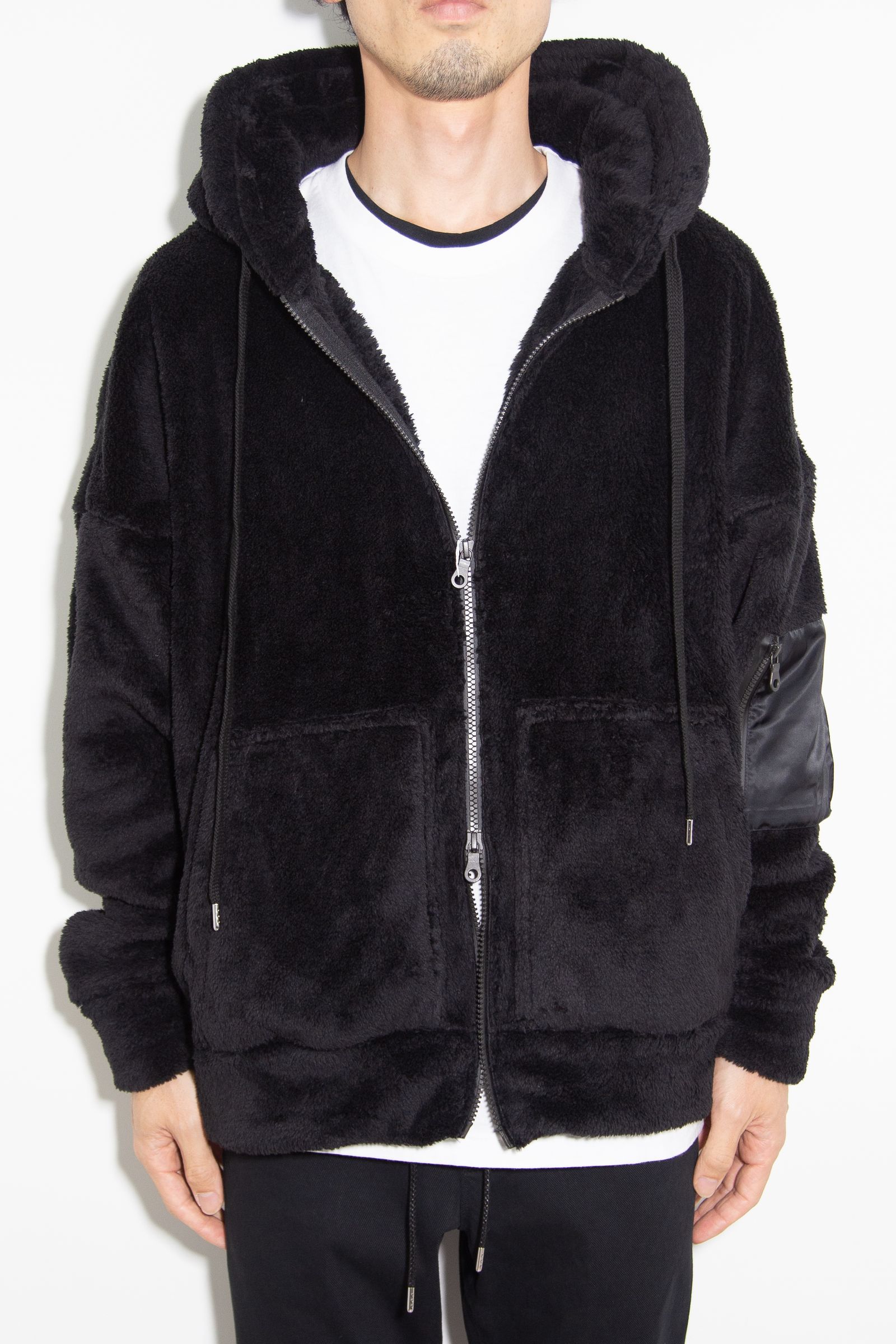 boa zip loose hoodie / ブラック