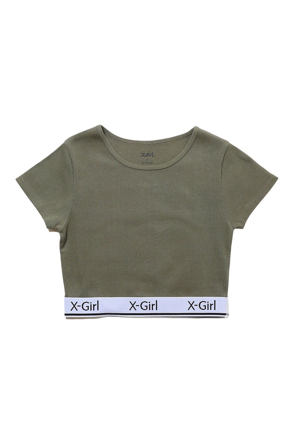 LOGO AND STRIPE CROPPED S/S TOP / オリーブ