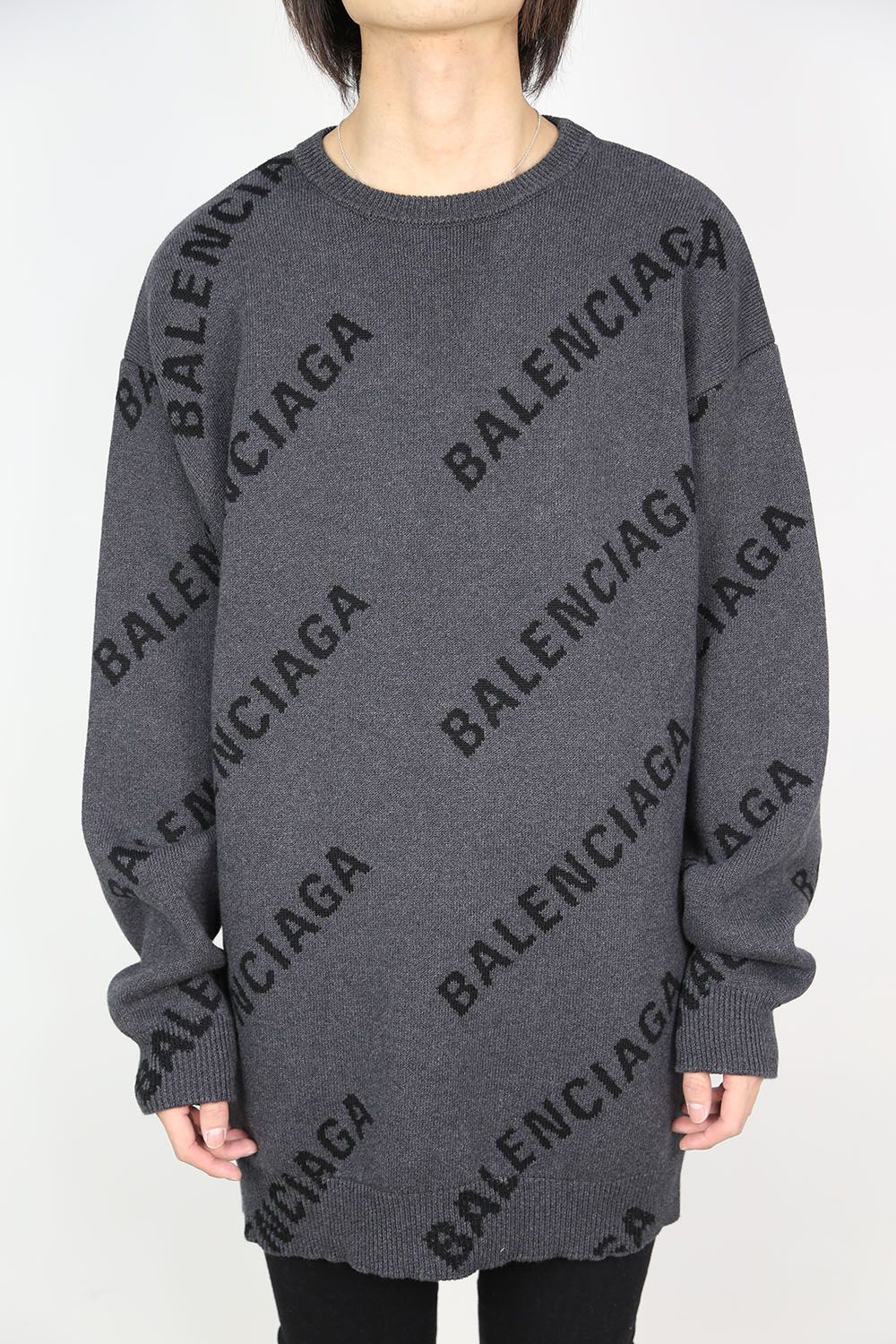 BALENCIAGA - ALLOVER LOGO CREW NECK KNIT / グレー×ブラック | Tempt