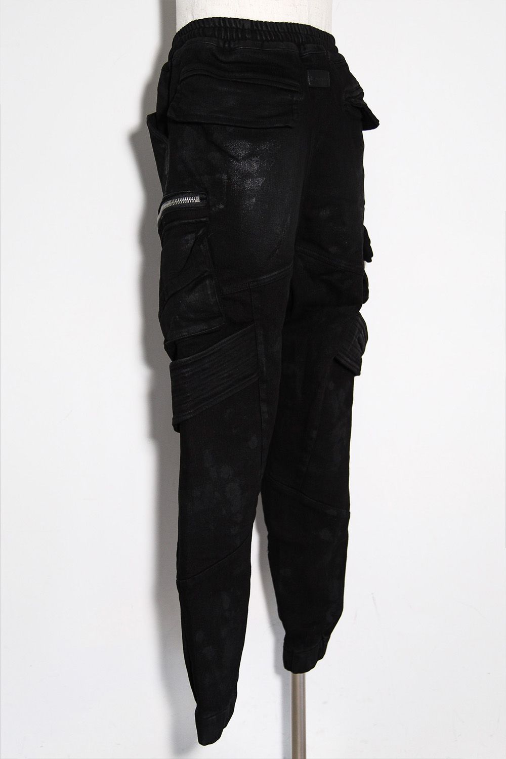 【コーティングあり】ベルトカーゴジョガーデニム / COATED BELT CARGO JOGGER DENIM / ブラック / ag-12064-2