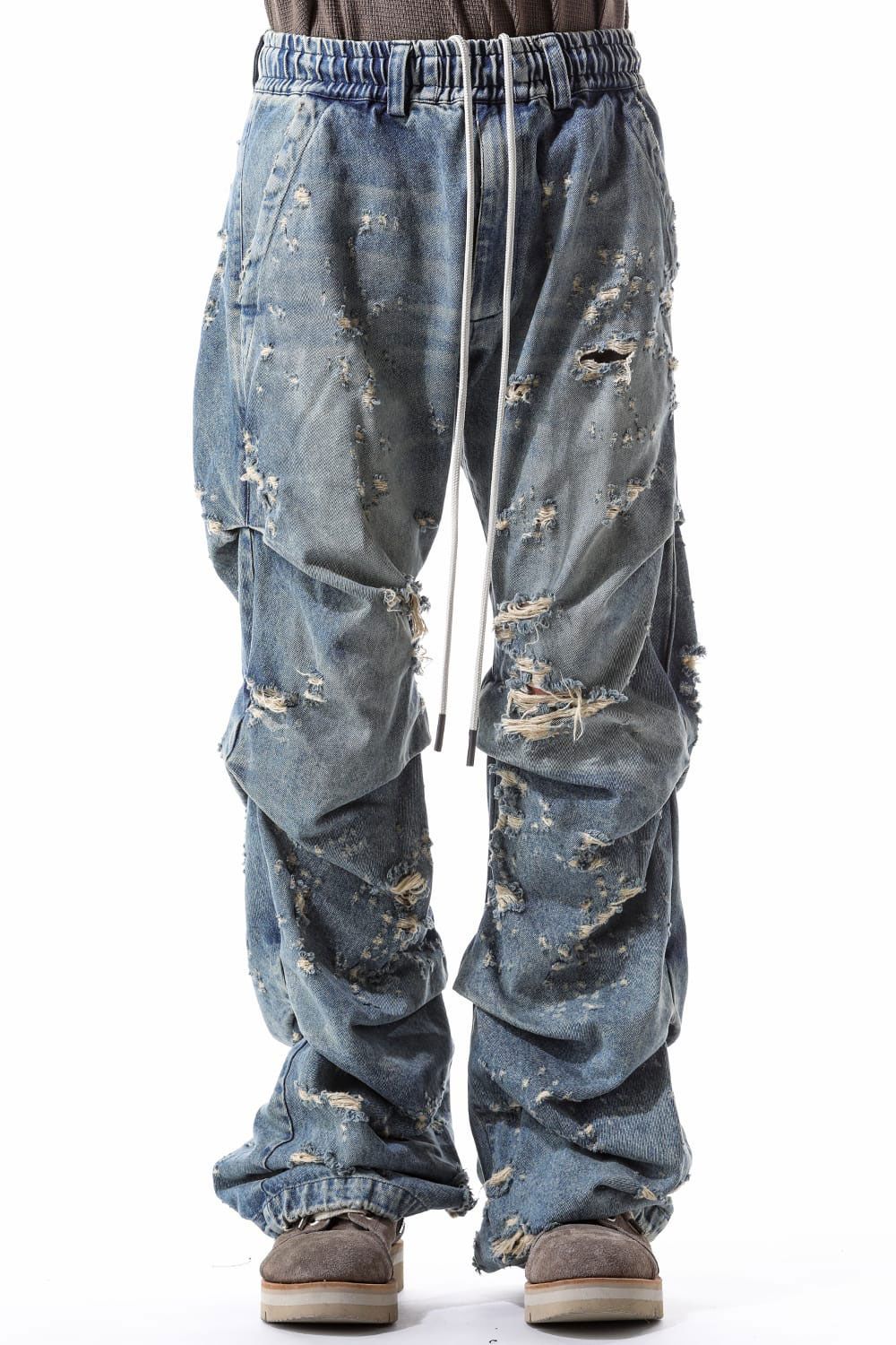 A.F ARTEFACT - Denim Tuck Slim Baggy Pants / インディゴ | Tempt