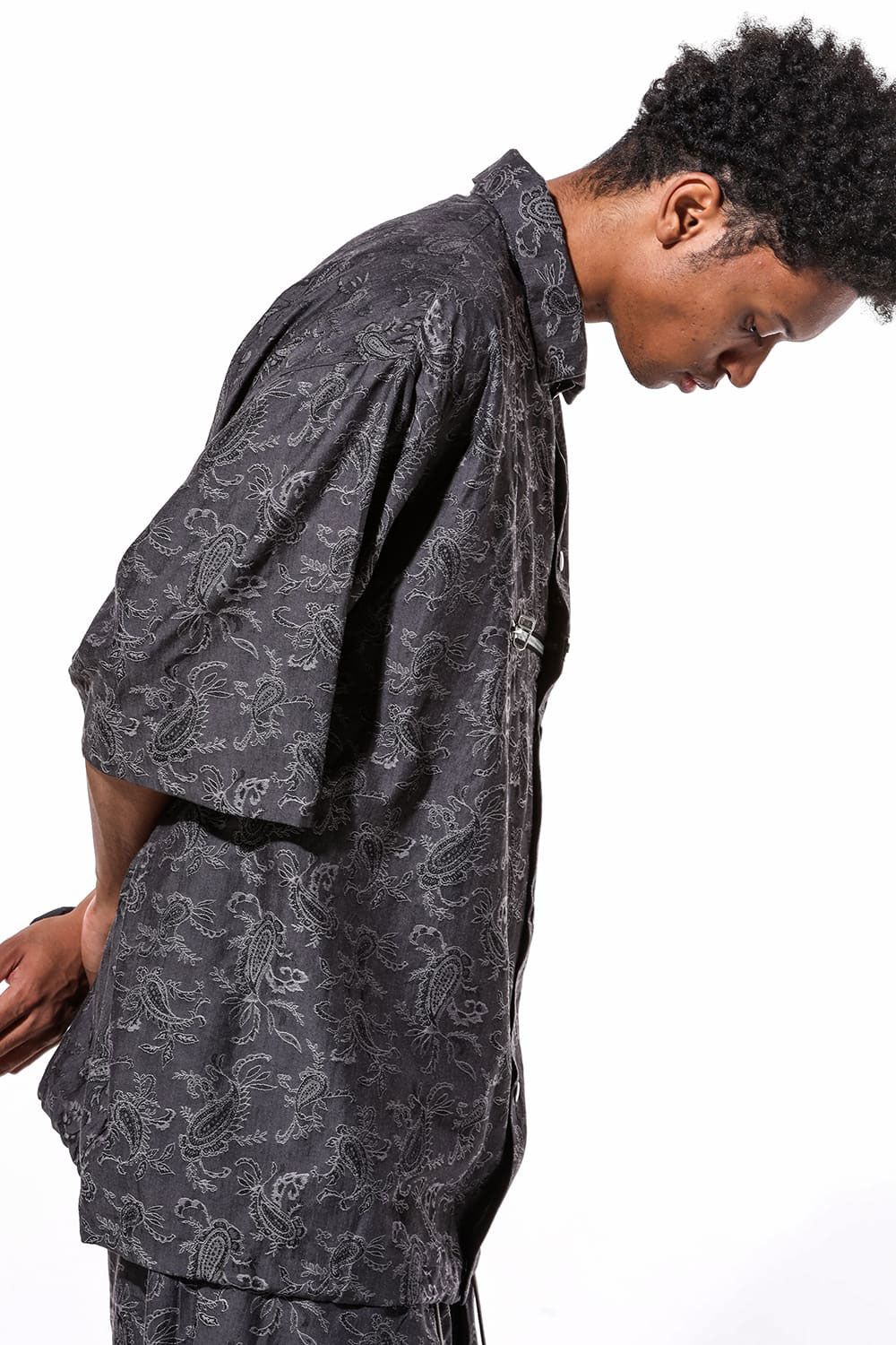 ペイズリー柄ハーフスリーブシャツ / Paisley Front Zip Harf Sleeve Shirts / ブラック / ag-9060-1
