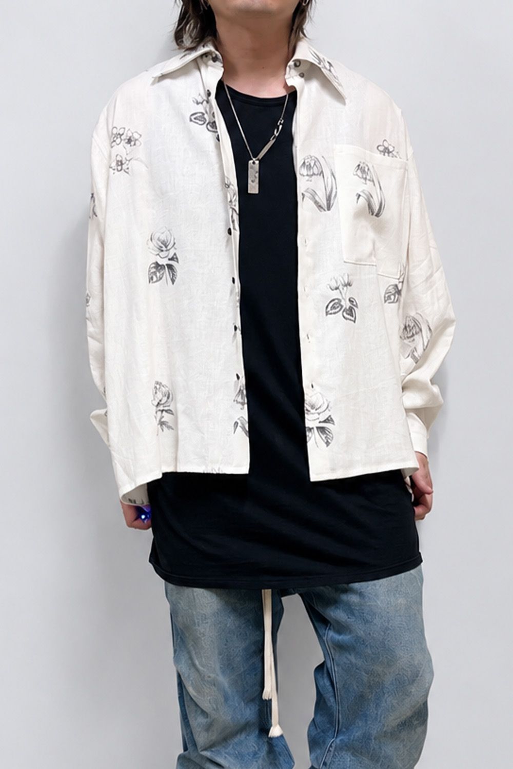 Botanical Print Oversized Shirt / ホワイト