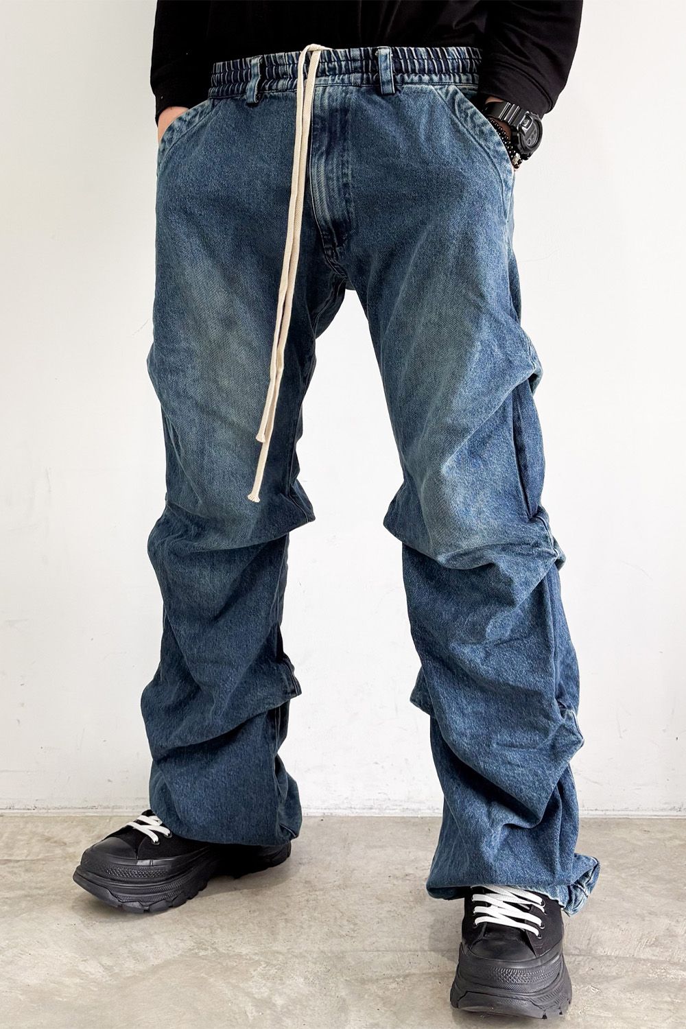 デニムタックスリムバギーパンツ / Denim Tuck Slim Baggy Pants / ブルー / ag-8060